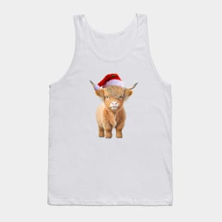 Highland Cow Wearing a Santa Claus Hat Tank Top